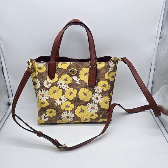 Coach Willow Tote 24 in Signature Canvas with Floral Print C9721 Tan Rust Multi - Picture 1 of 8